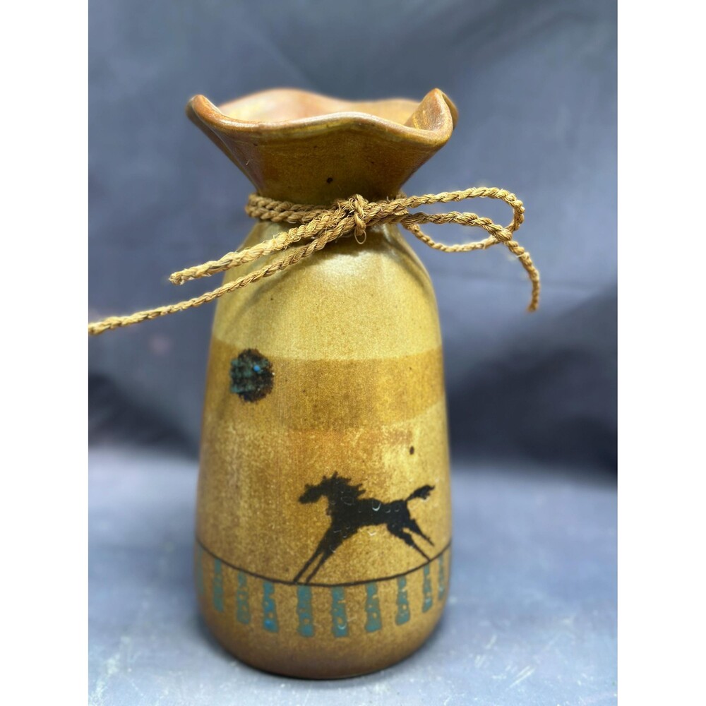 MICHAEL SCHLYER Art Pottery Southwestern Vase Bronco Stallion Desert